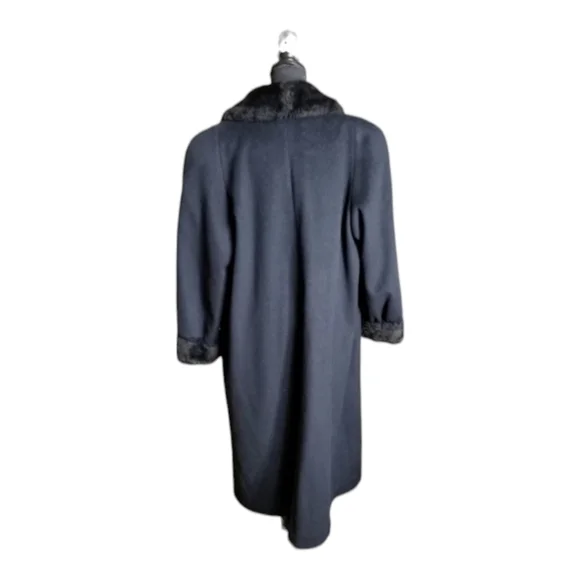 Alona Ladies Super Fina Black Wool with Fur trim Full Length Coat - Picture 6 of 7